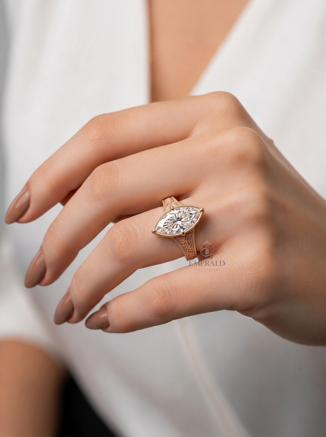 2.0CT to 3.0CT Marquise Cut Lab Grown Diamond Vintage Bezel Set Milgrain Engagement Ring