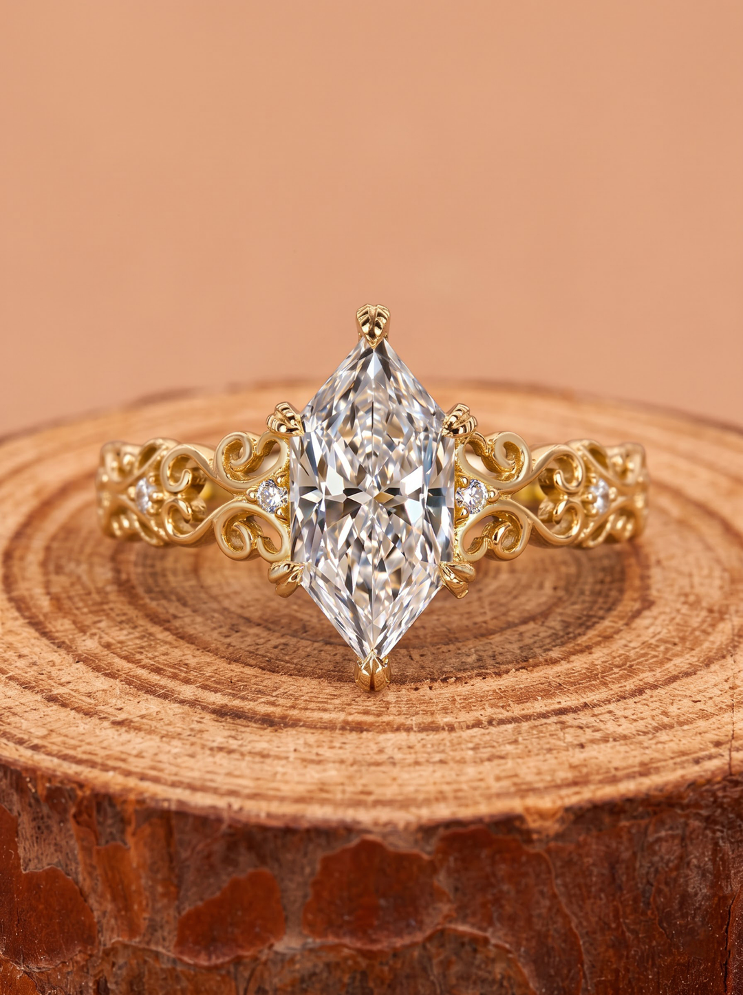 3.0CT Dutch Marquise Lab Grown Diamond Antique Scrollwork Filigree Engagement Ring