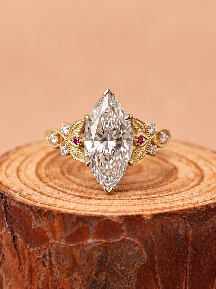 3.0CT Marquise Lab Grown Diamond Ruby Accent Vintage Engagement Ring
