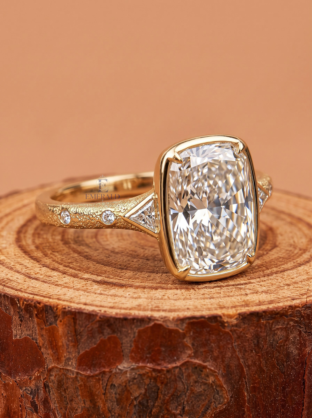 3.0CT Elongated Cushion Lab Grown Diamond Bezel Set Vintage Three Stone Engagement Ring