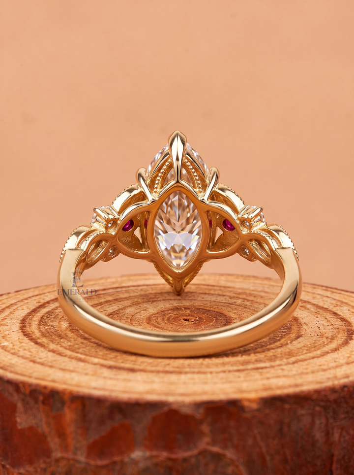 3.0CT Marquise Lab Grown Diamond Ruby Accent Vintage Engagement Ring