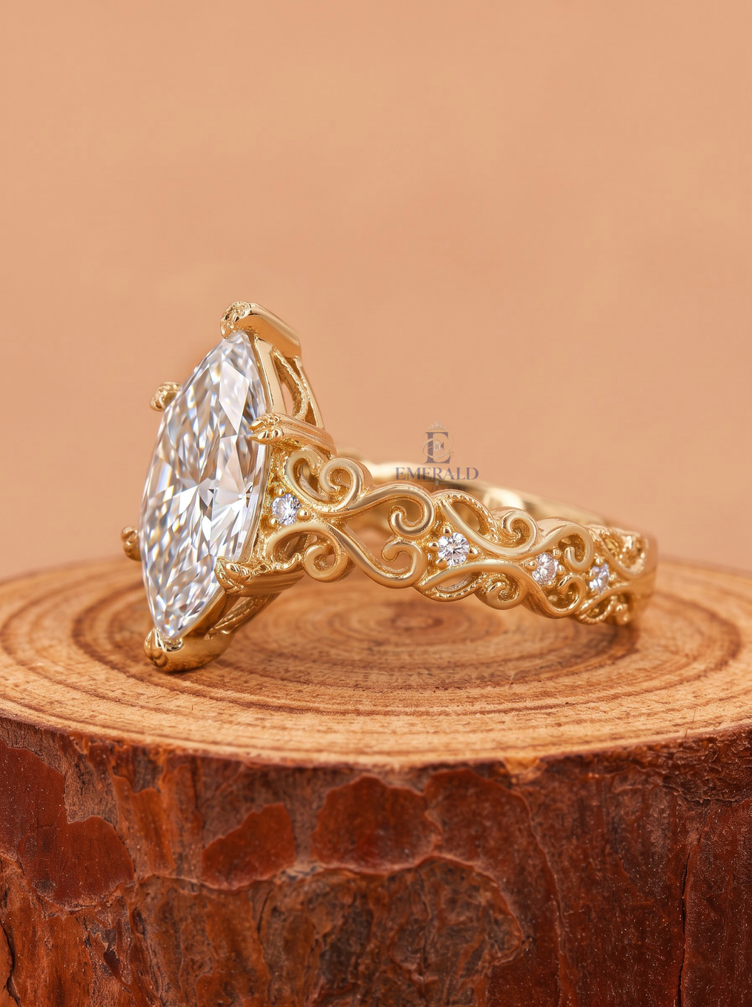 3.0CT Dutch Marquise Lab Grown Diamond Antique Scrollwork Filigree Engagement Ring