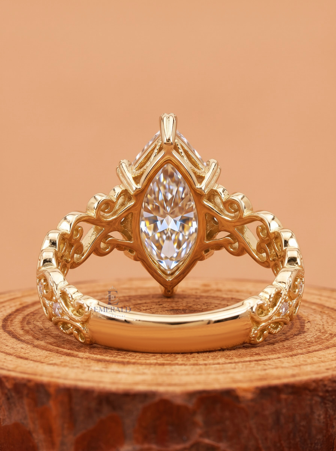 3.0CT Dutch Marquise Lab Grown Diamond Antique Scrollwork Filigree Engagement Ring