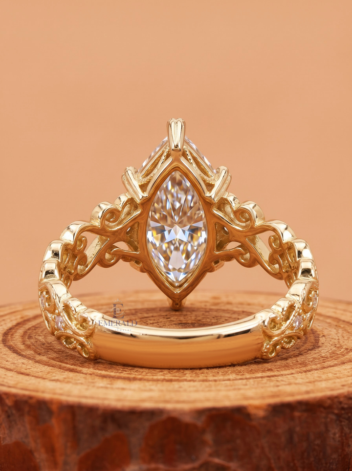 3.0CT Dutch Marquise Lab Grown Diamond Antique Scrollwork Filigree Engagement Ring