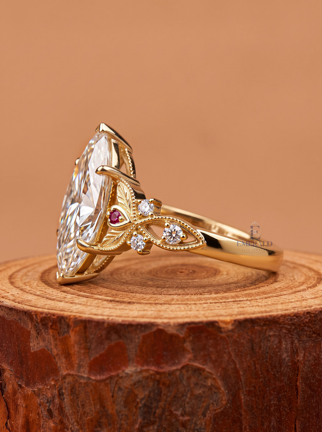 3.0CT Marquise Lab Grown Diamond Ruby Accent Vintage Engagement Ring