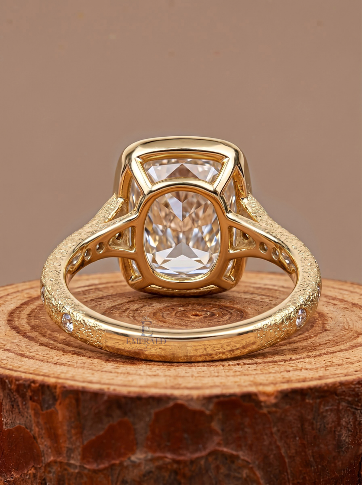 3.0CT Elongated Cushion Lab Grown Diamond Bezel Set Vintage Three Stone Engagement Ring