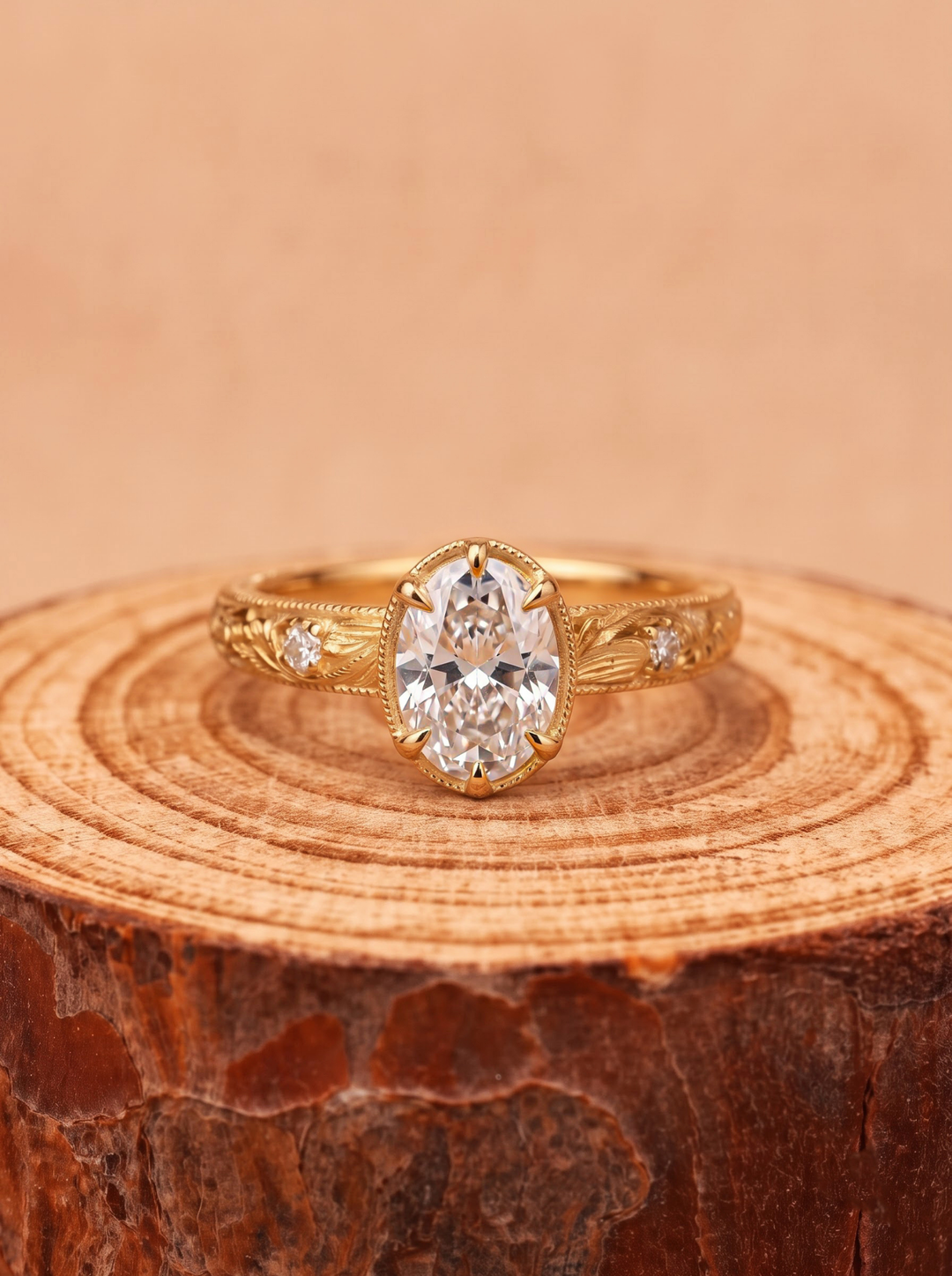2.0CT Oval Lab Grown Diamond Vintage Engraved Bezel Set Solitaire Engagement Ring