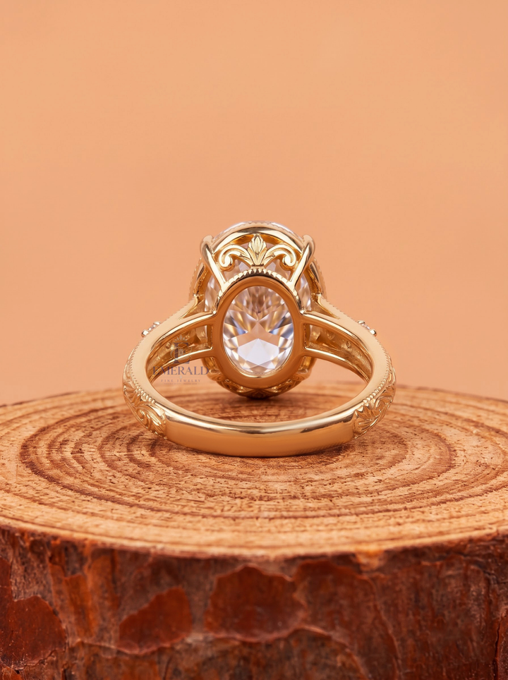 2.0CT Oval Lab Grown Diamond Vintage Engraved Bezel Set Solitaire Engagement Ring