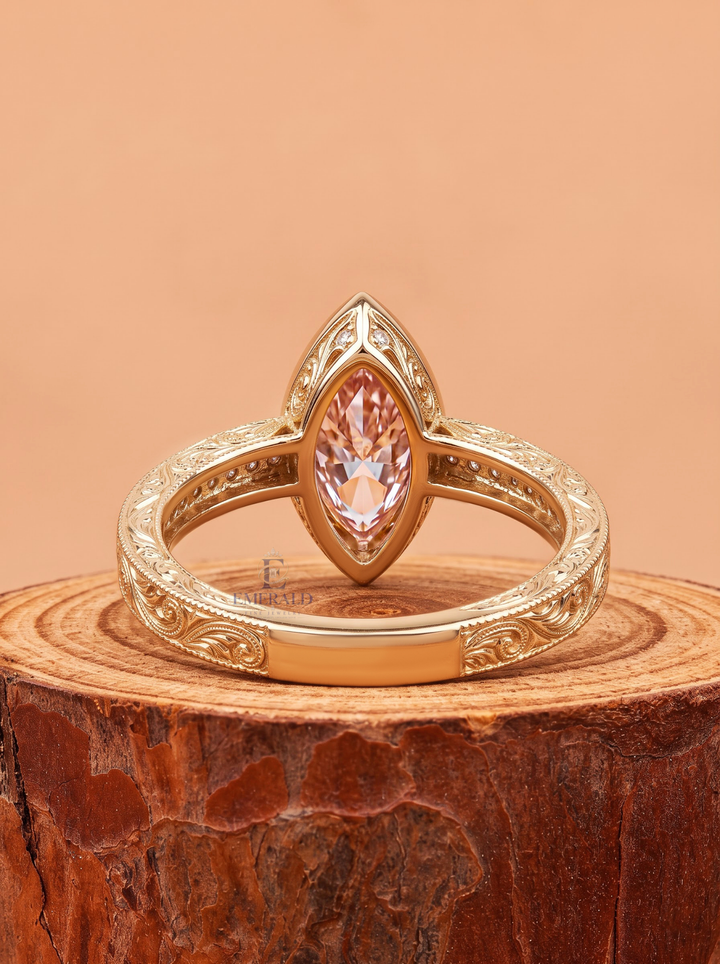2.0CT Pink Marquise Cut Lab Grown Diamond Vintage Bezel Set Engagement Ring