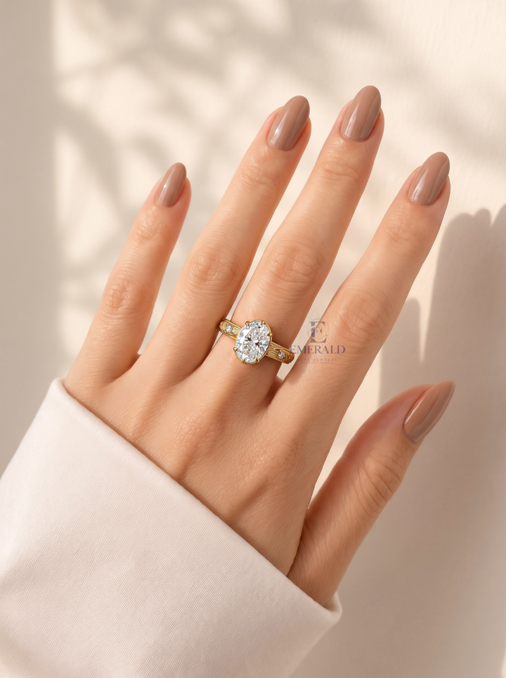 2.0CT Oval Lab Grown Diamond Vintage Engraved Bezel Set Solitaire Engagement Ring