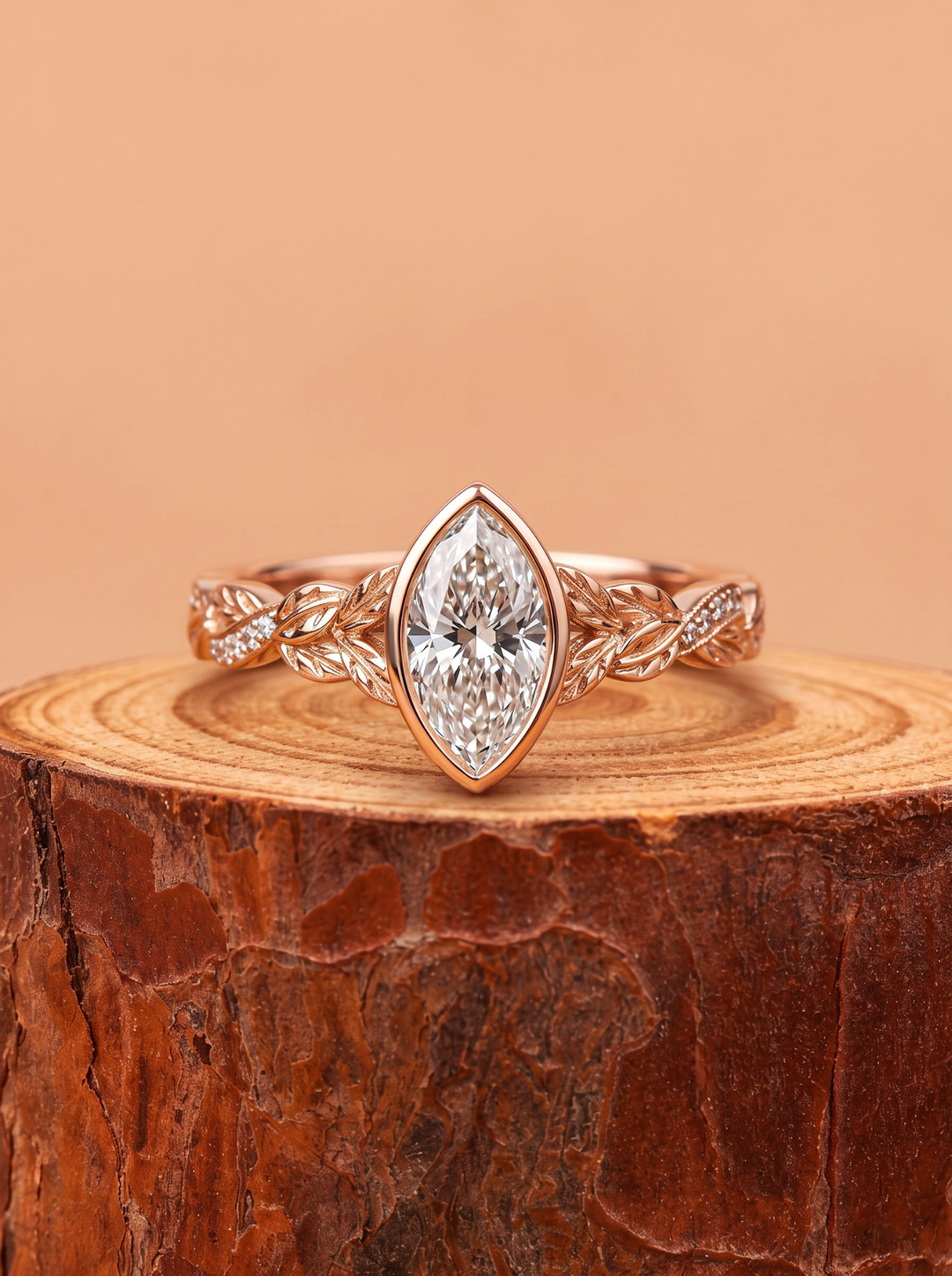2.0CT Marquise Lab Grown Diamond Vintage Leaf Vine Bezel Set Engagement Ring