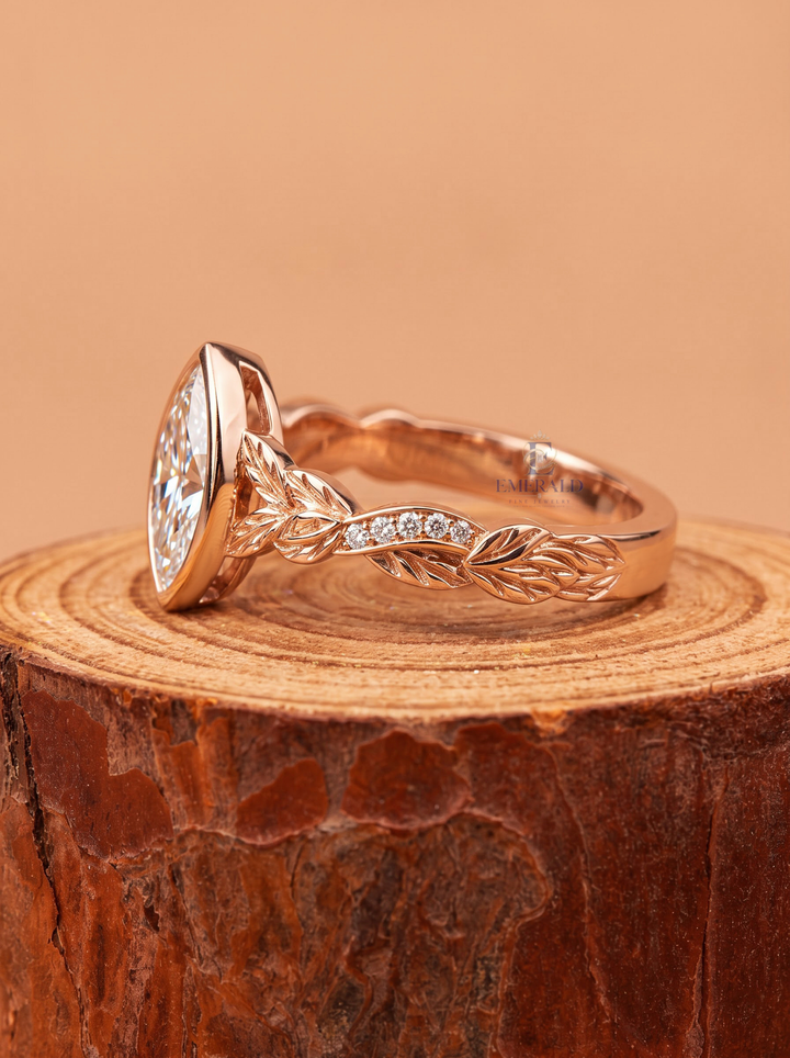 2.0CT Marquise Lab Grown Diamond Vintage Leaf Vine Bezel Set Engagement Ring