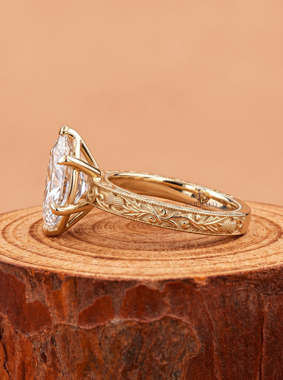 1.0CT to 3.0CT Marquise Lab Grown Diamond Vintage Thistle Engraved Engagement Ring