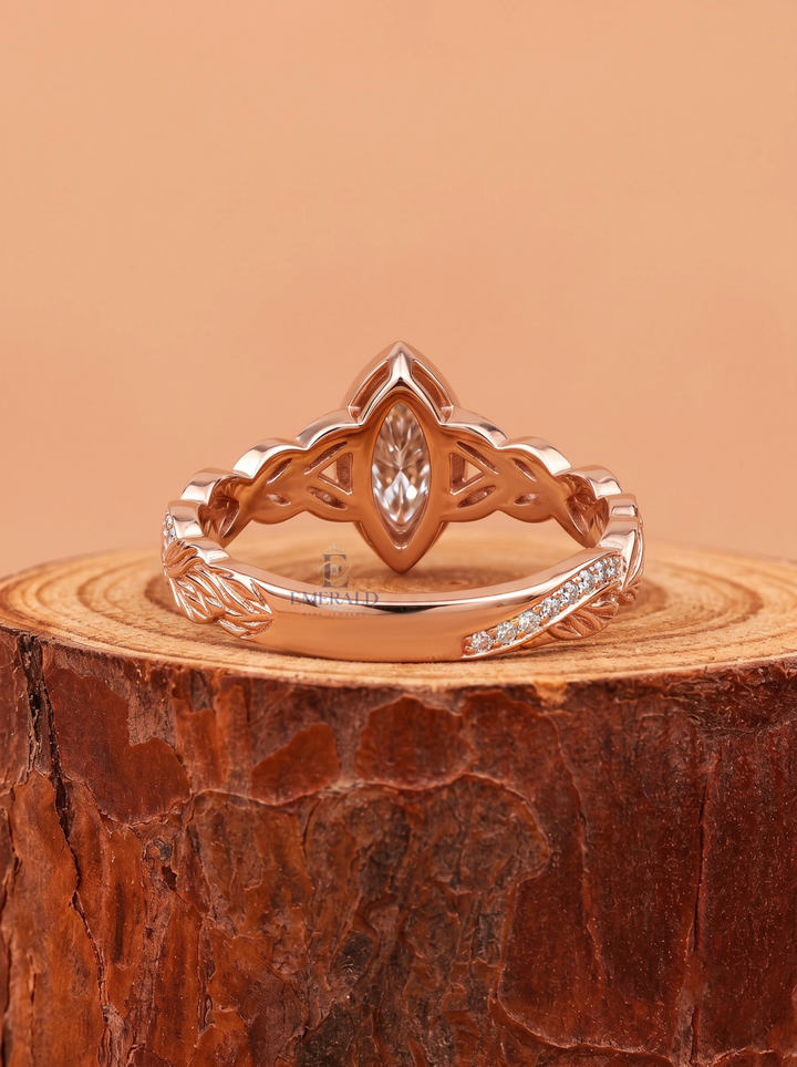 2.0CT Marquise Lab Grown Diamond Vintage Leaf Vine Bezel Set Engagement Ring
