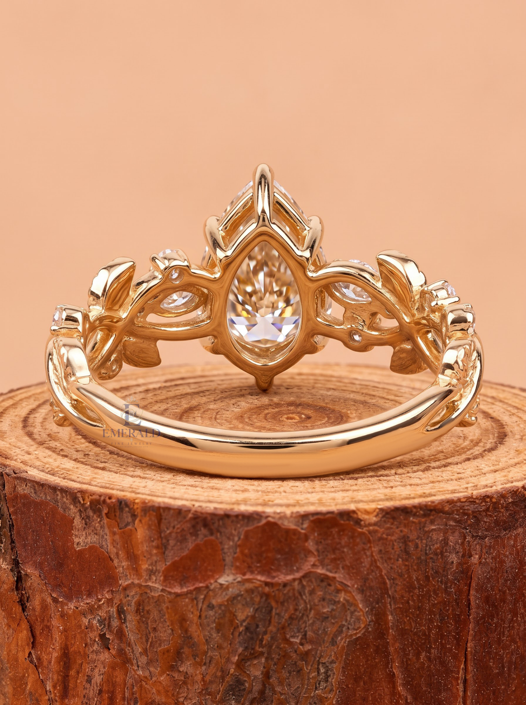 3.0CT Pear Cut Lab Grown Diamond Vintage Vine and Leaf Diamond Engagement Ring