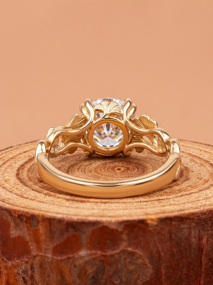 2.0CT Round Cut Lab Grown Diamond Leaf Vintage Engraved Engagement Ring