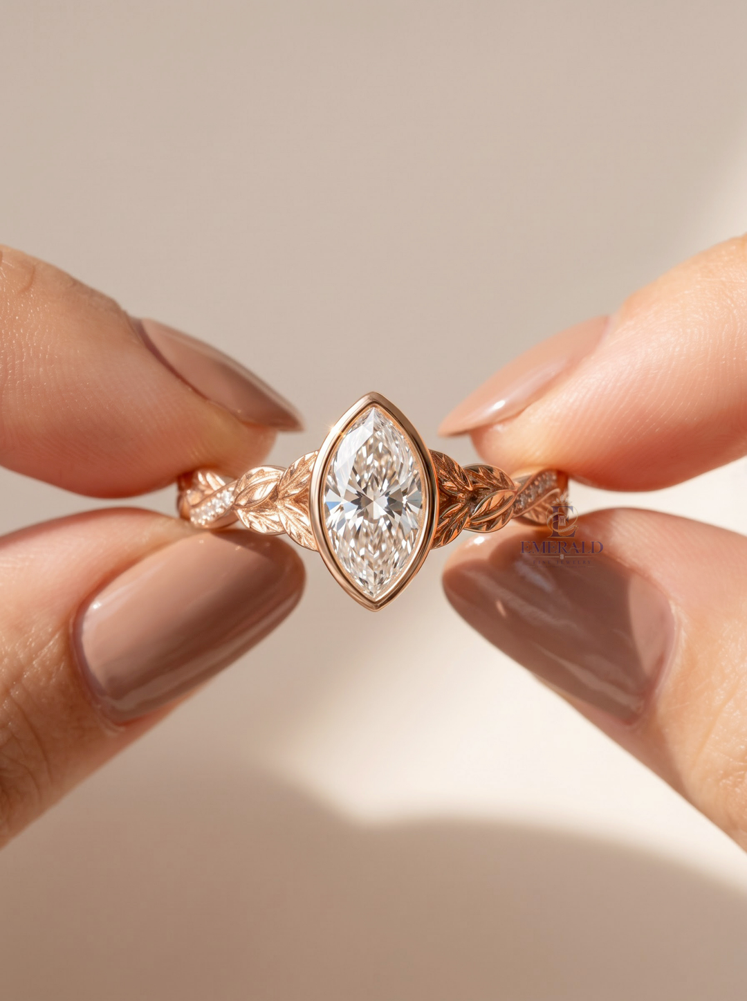 2.0CT Marquise Lab Grown Diamond Vintage Leaf Vine Bezel Set Engagement Ring