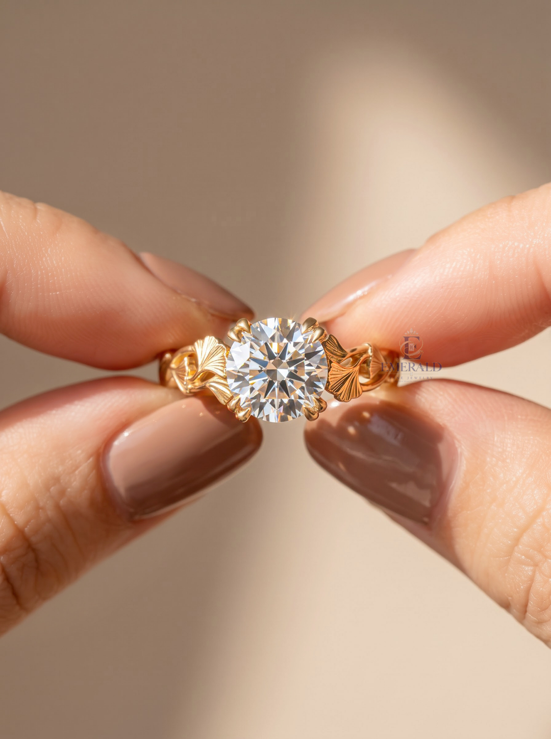 2.0CT Round Cut Lab Grown Diamond Leaf Vintage Engraved Engagement Ring