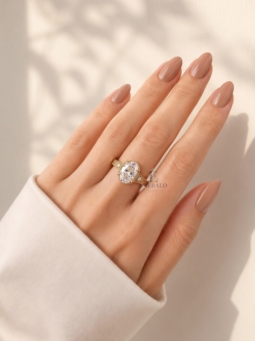 1.0CT to 3.0CT Oval Lab Grown Diamond Vintage Bezel Milgrain Three Stone Engagement Ring