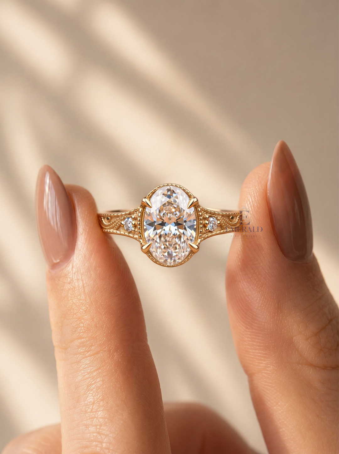 1.0CT to 3.0CT Oval Lab Grown Diamond Vintage Bezel Milgrain Three Stone Engagement Ring