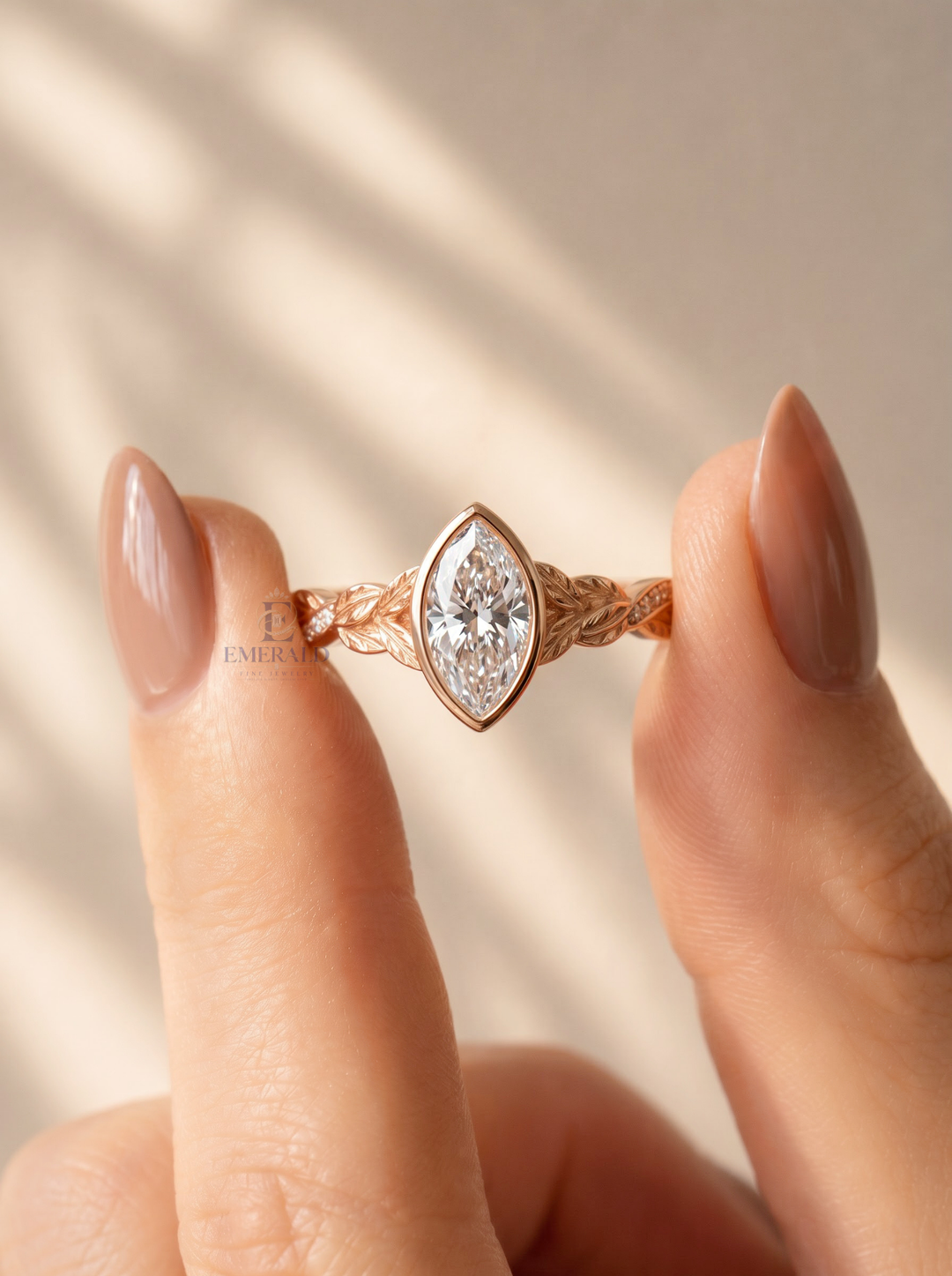 2.0CT Marquise Lab Grown Diamond Vintage Leaf Vine Bezel Set Engagement Ring
