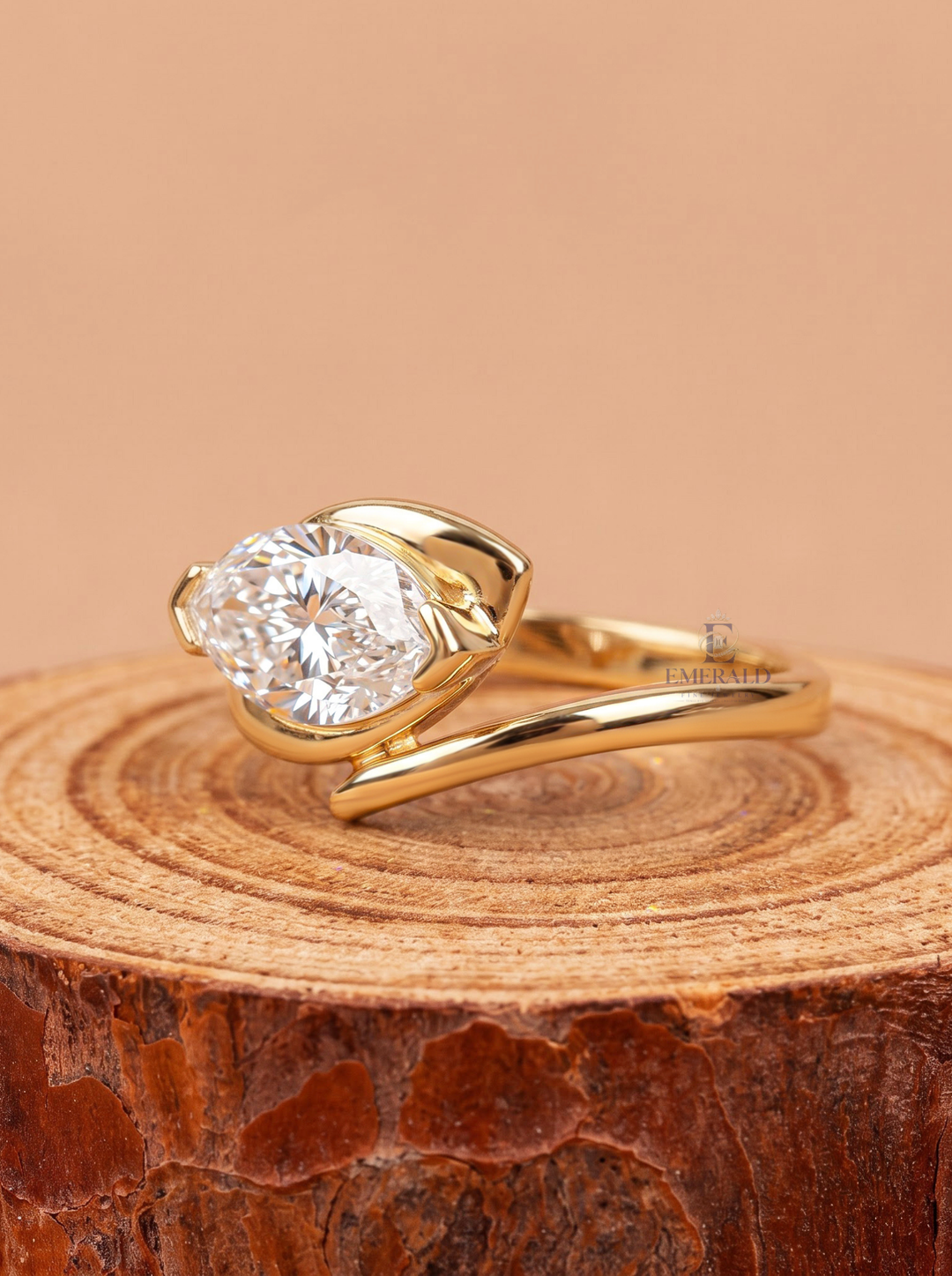 East West Marquise Cut Lab Grown Diamond Unique Bypass Engagement Ring