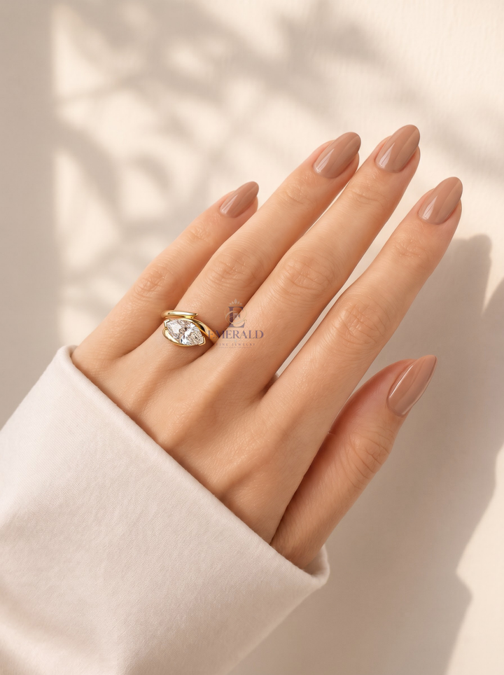 East West Marquise Cut Lab Grown Diamond Unique Bypass Engagement Ring
