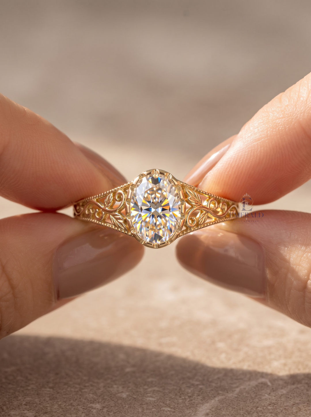 2.50CT Oval Lab Grown Diamond Vintage Filigree Vine Engagement Ring