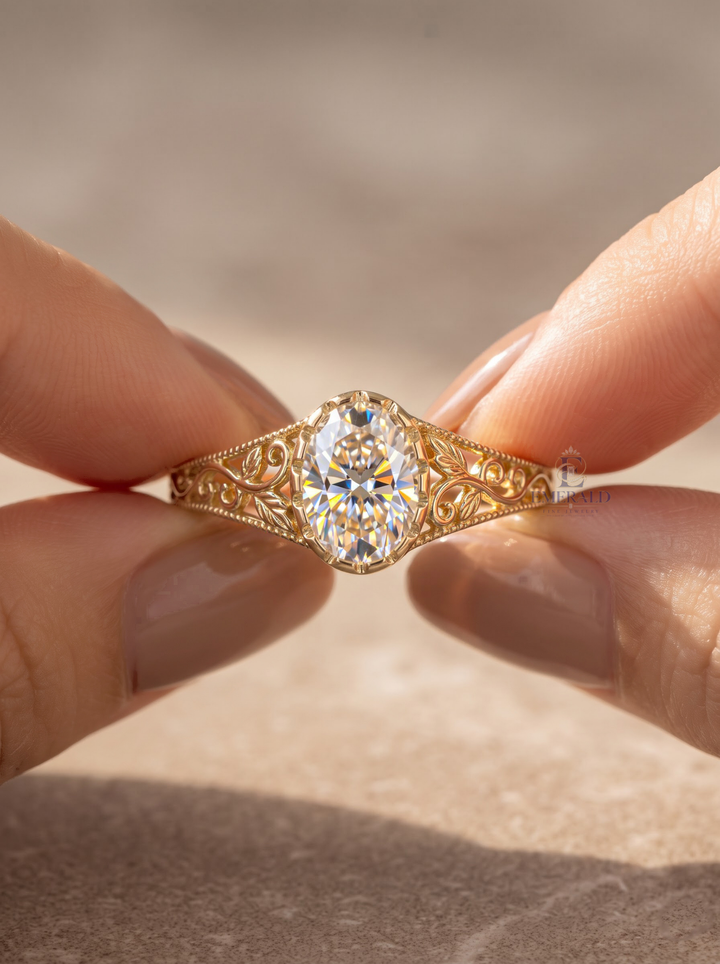2.50CT Oval Lab Grown Diamond Vintage Filigree Vine Engagement Ring
