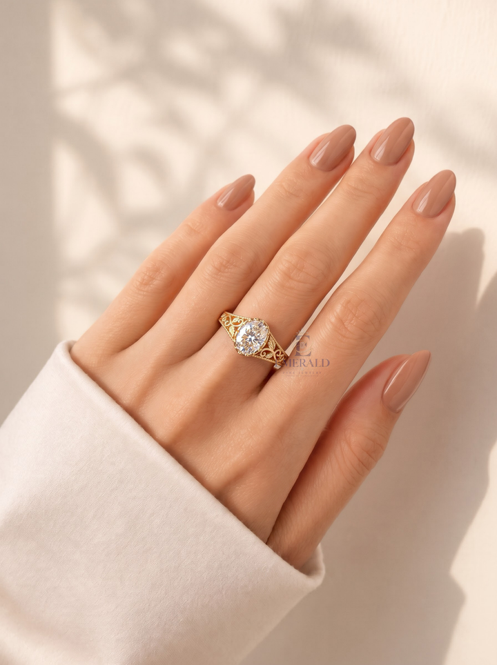 2.50CT Oval Lab Grown Diamond Vintage Filigree Vine Engagement Ring