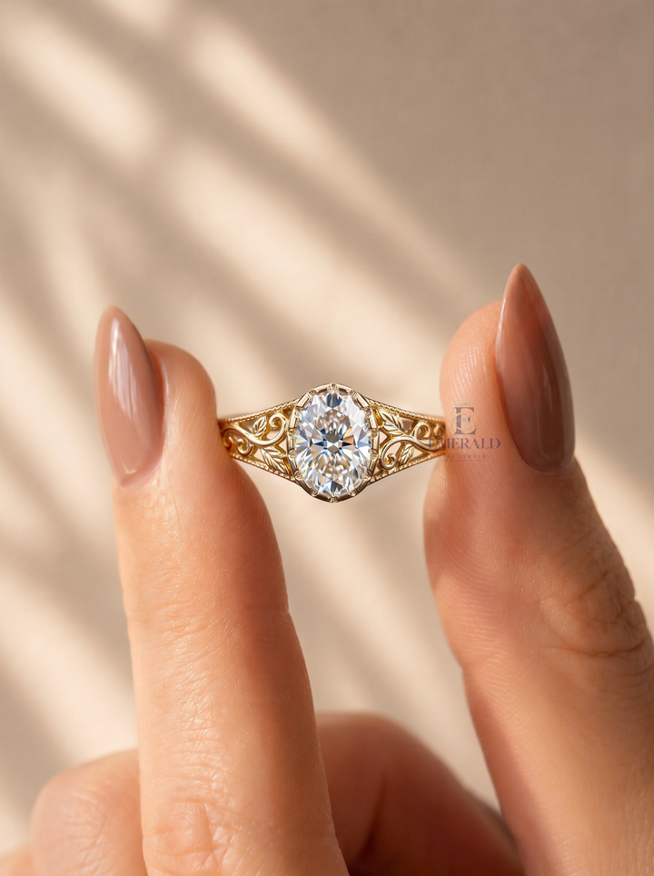 2.50CT Oval Lab Grown Diamond Vintage Filigree Vine Engagement Ring