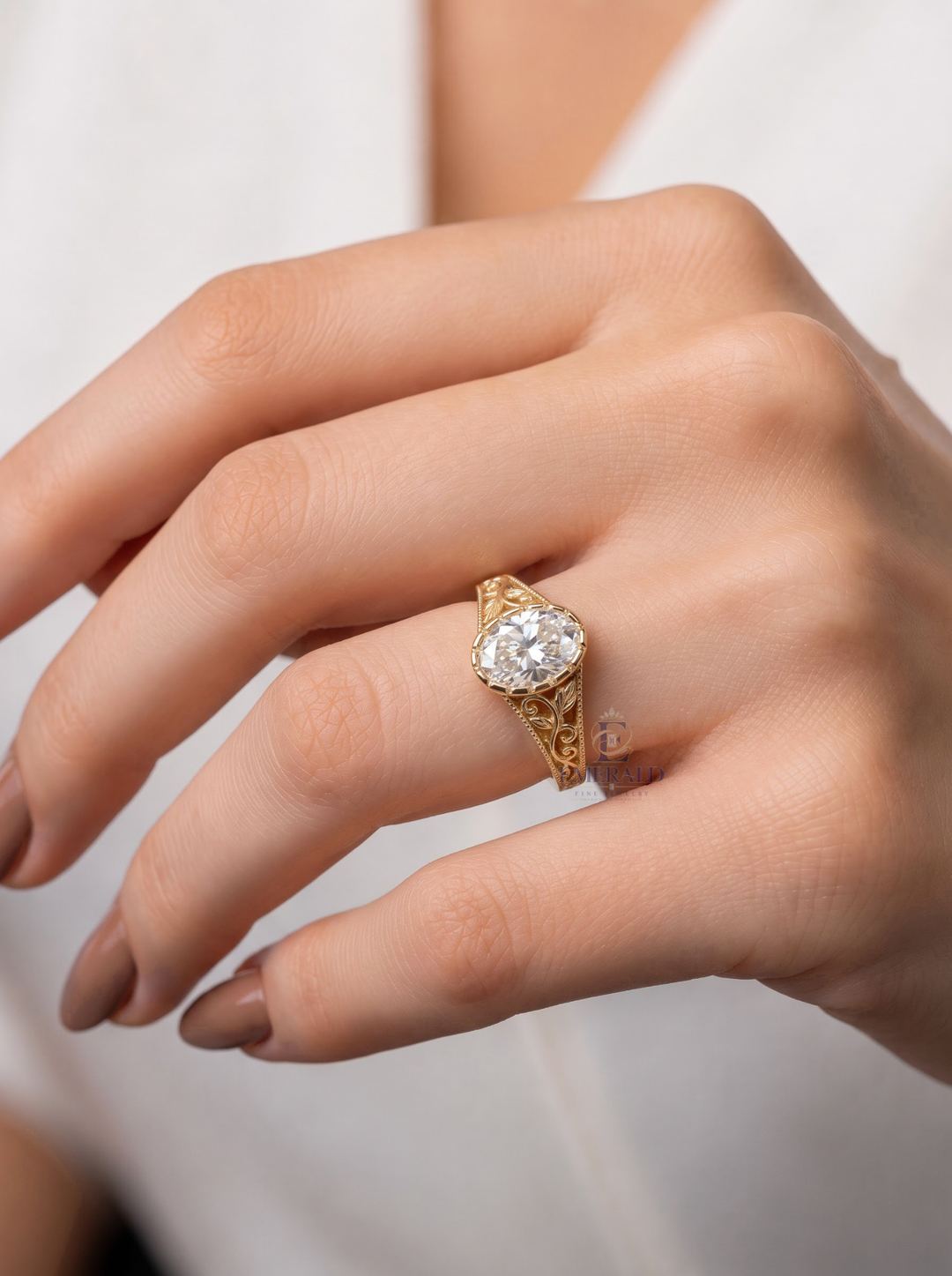 2.50CT Oval Lab Grown Diamond Vintage Filigree Vine Engagement Ring