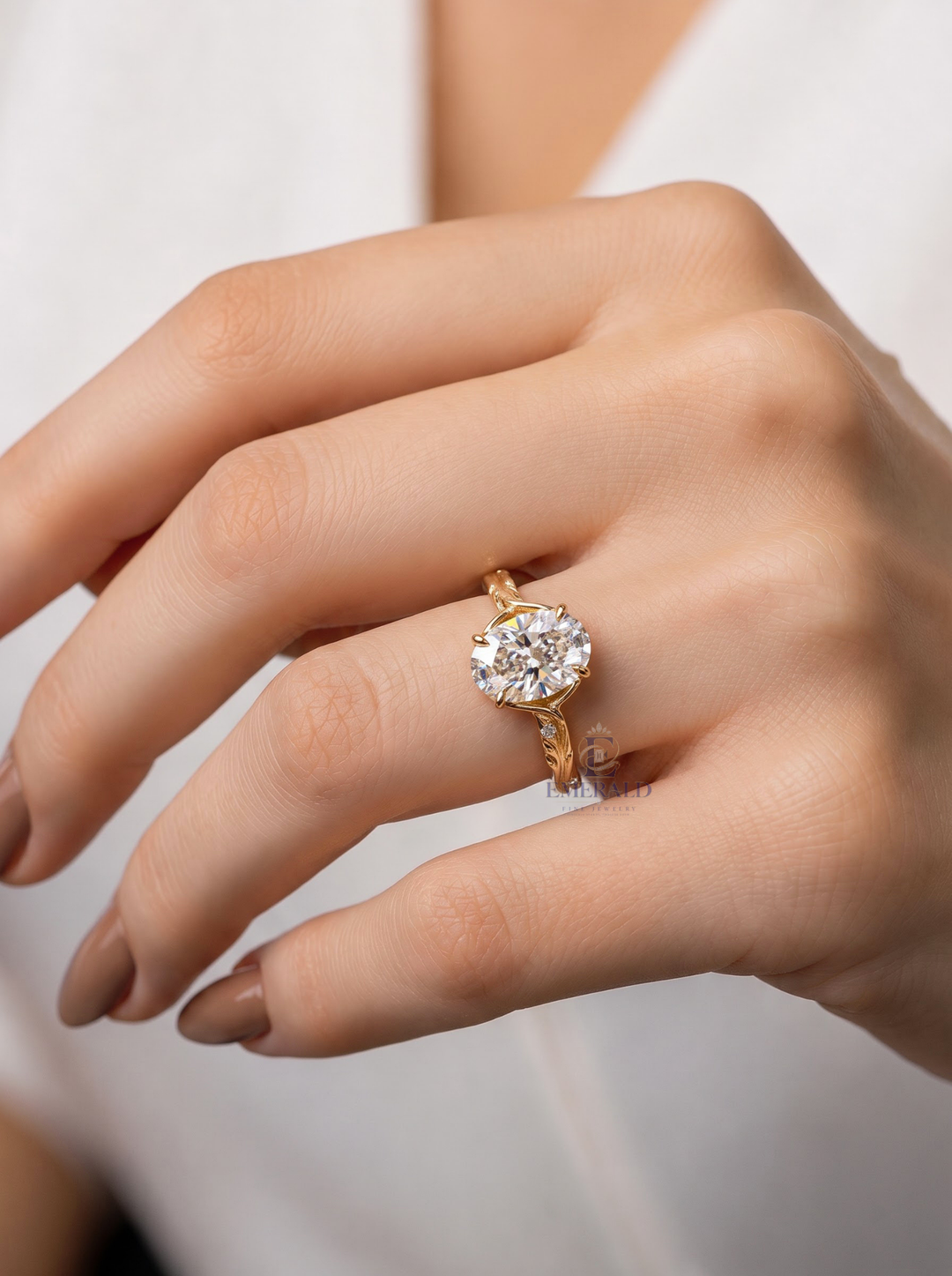 2.0CT Oval Cut Lab Grown Diamond Vintage Vine Design Engagement Ring with Accent Diamonds