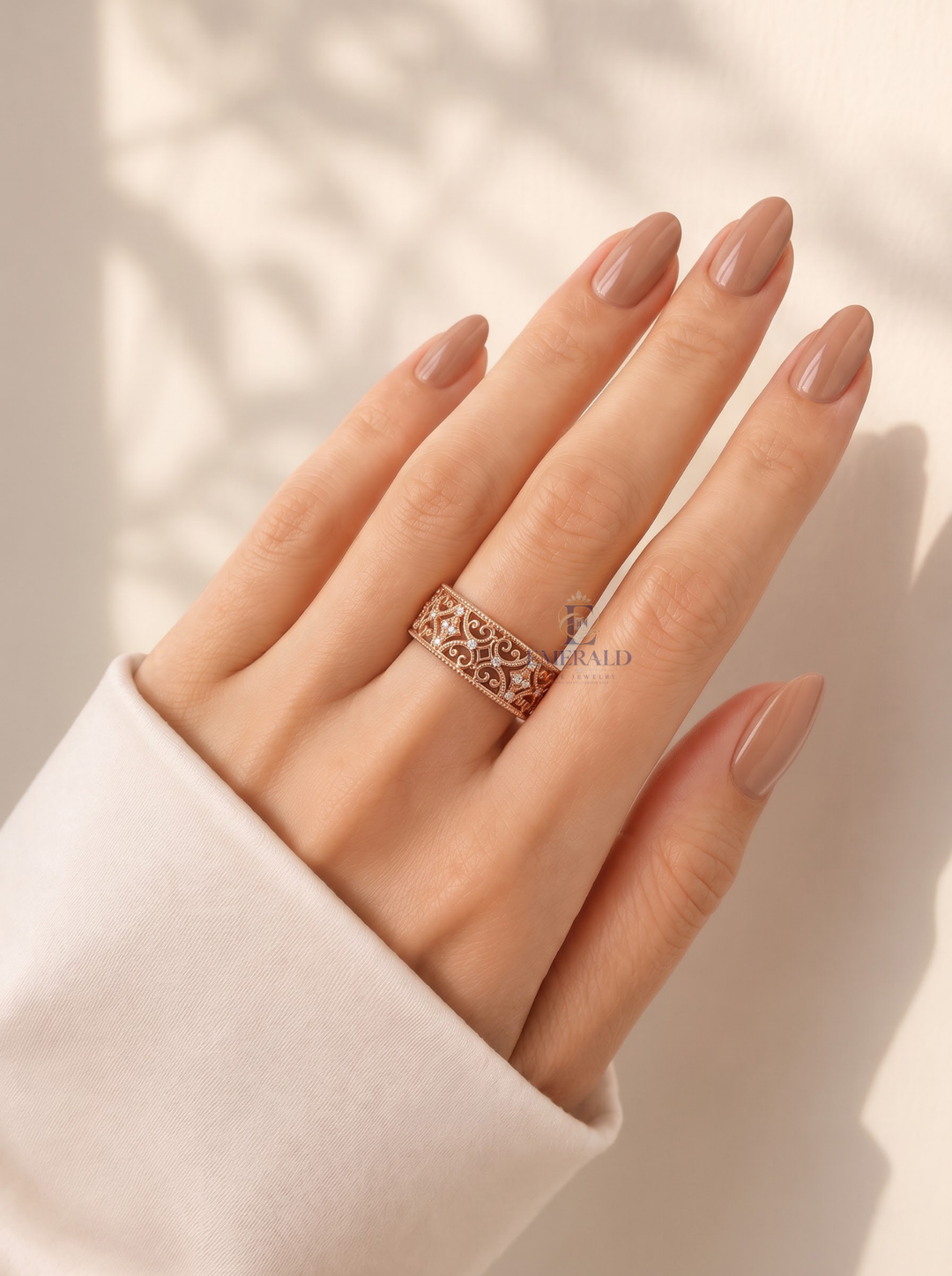 Vintage Filigree Diamond Eternity Milgrain Wedding Band For Her