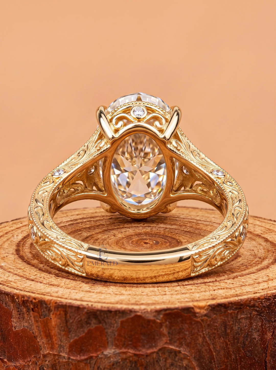 1.0CT to 3.0CT Oval Lab Grown Diamond Vintage Floral Engraved Milgrain Engagement Ring