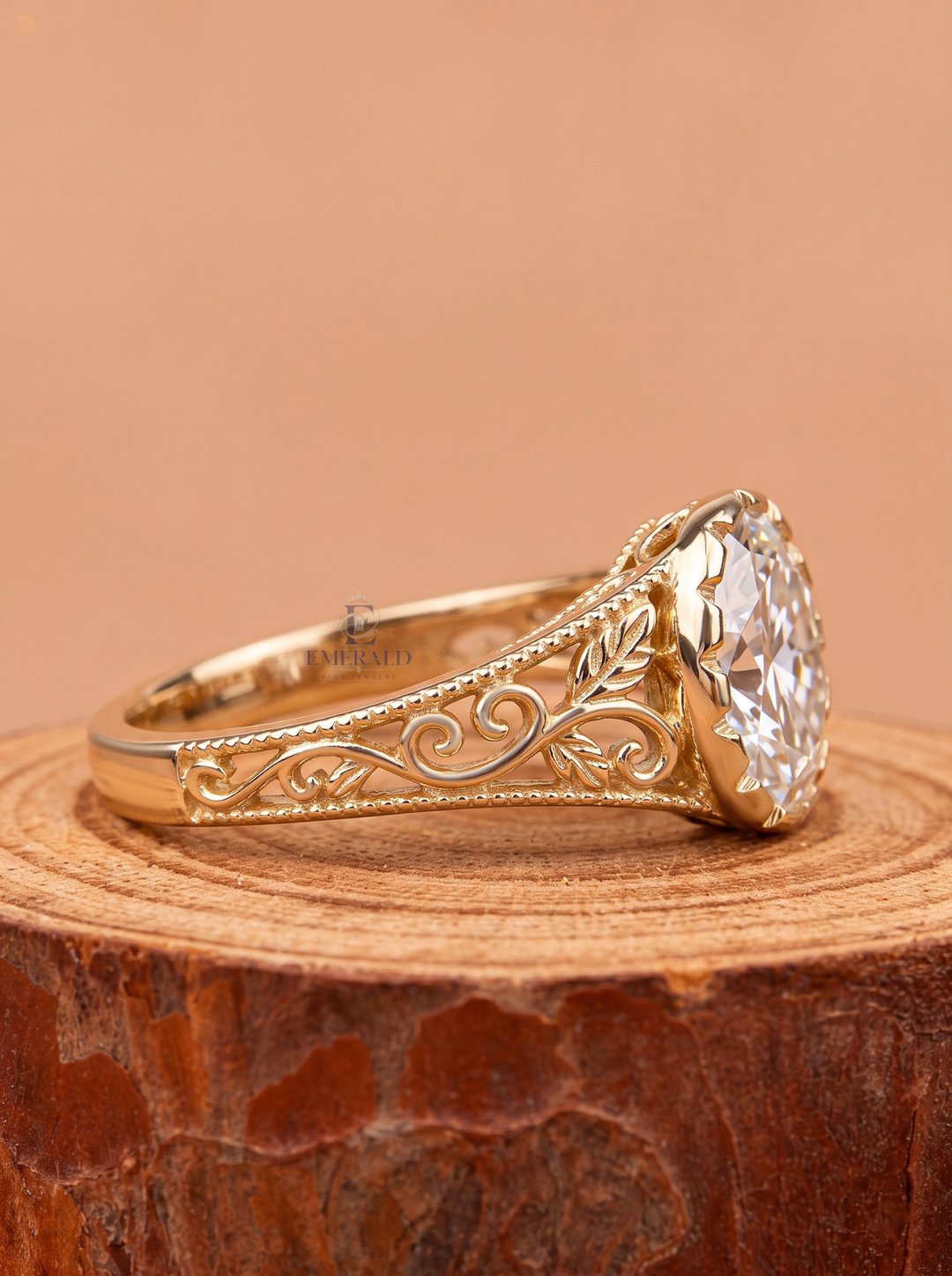 2.0CT Oval Cut Lab Grown Diamond Vintage Filigree Milgrain Halo Engagement Ring