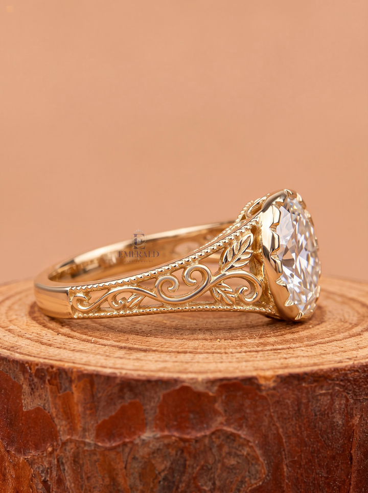 2.0CT Oval Cut Lab Grown Diamond Vintage Filigree Milgrain Halo Engagement Ring