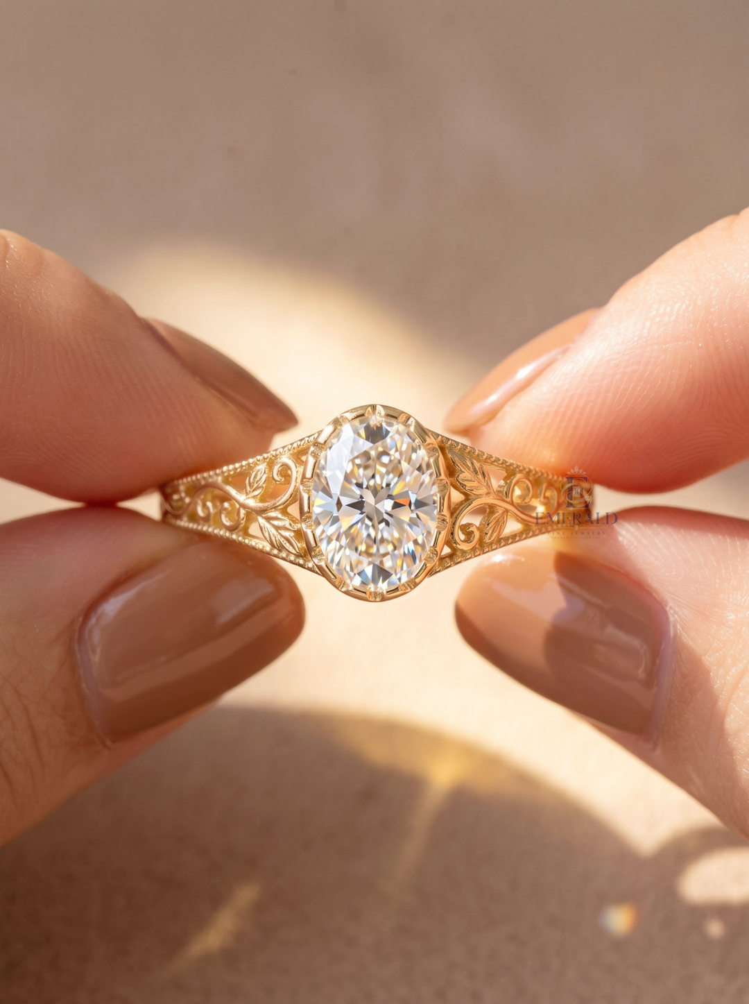 2.0CT Oval Cut Lab Grown Diamond Vintage Filigree Milgrain Halo Engagement Ring