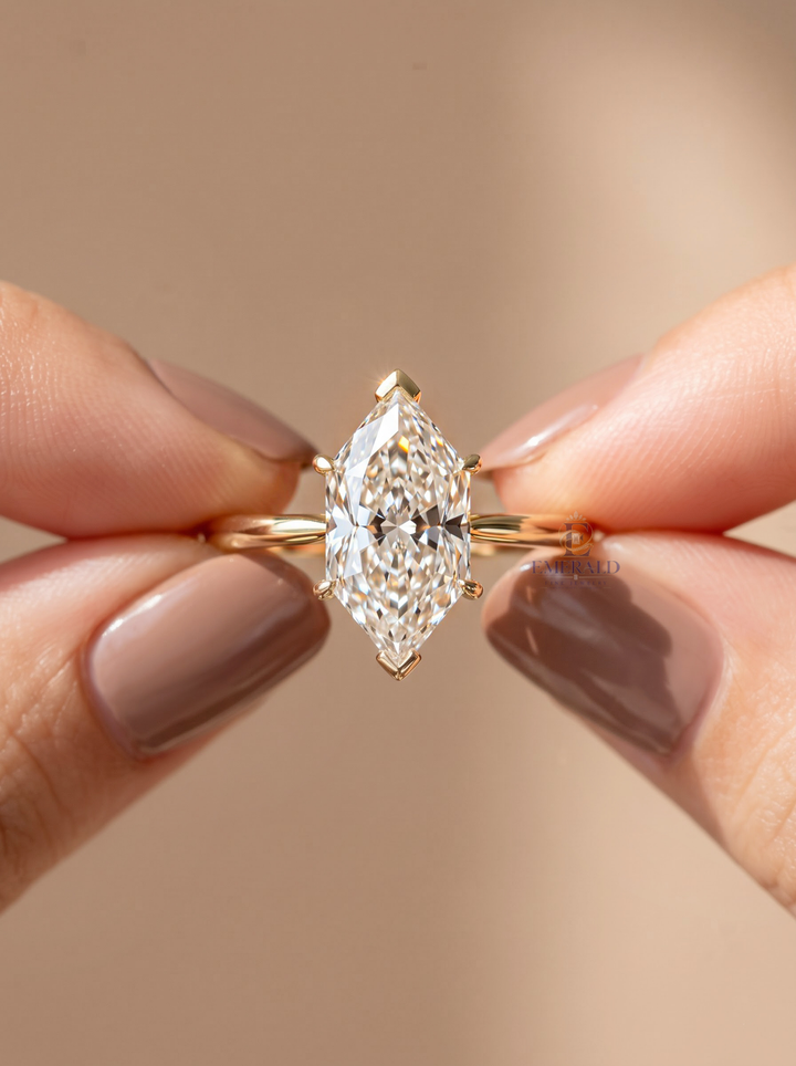 1.0CT to 3.0CT Elongated Hexagon Lab Grown Diamond Solitaire Engagement Ring