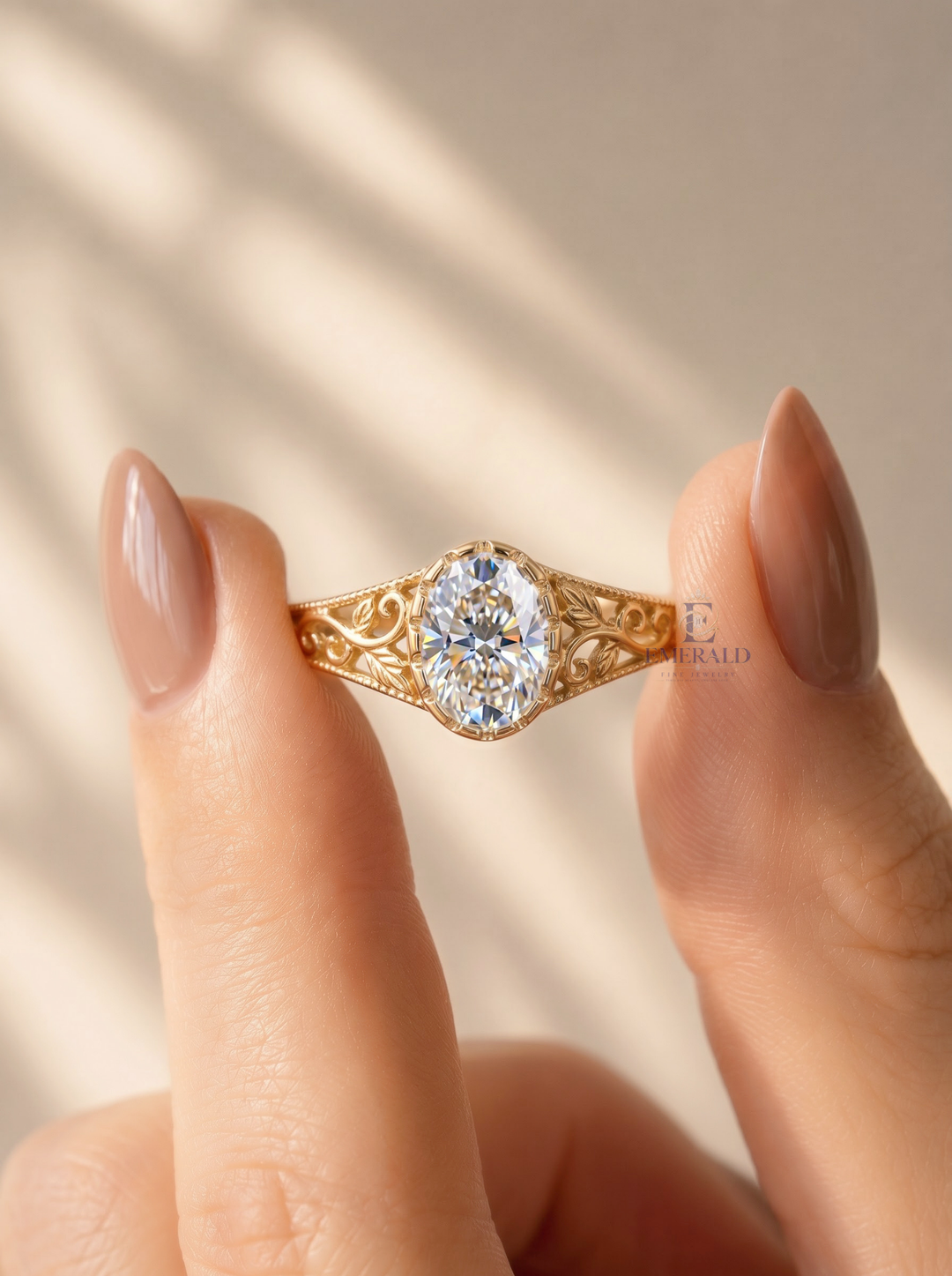 2.0CT Oval Cut Lab Grown Diamond Vintage Filigree Milgrain Halo Engagement Ring