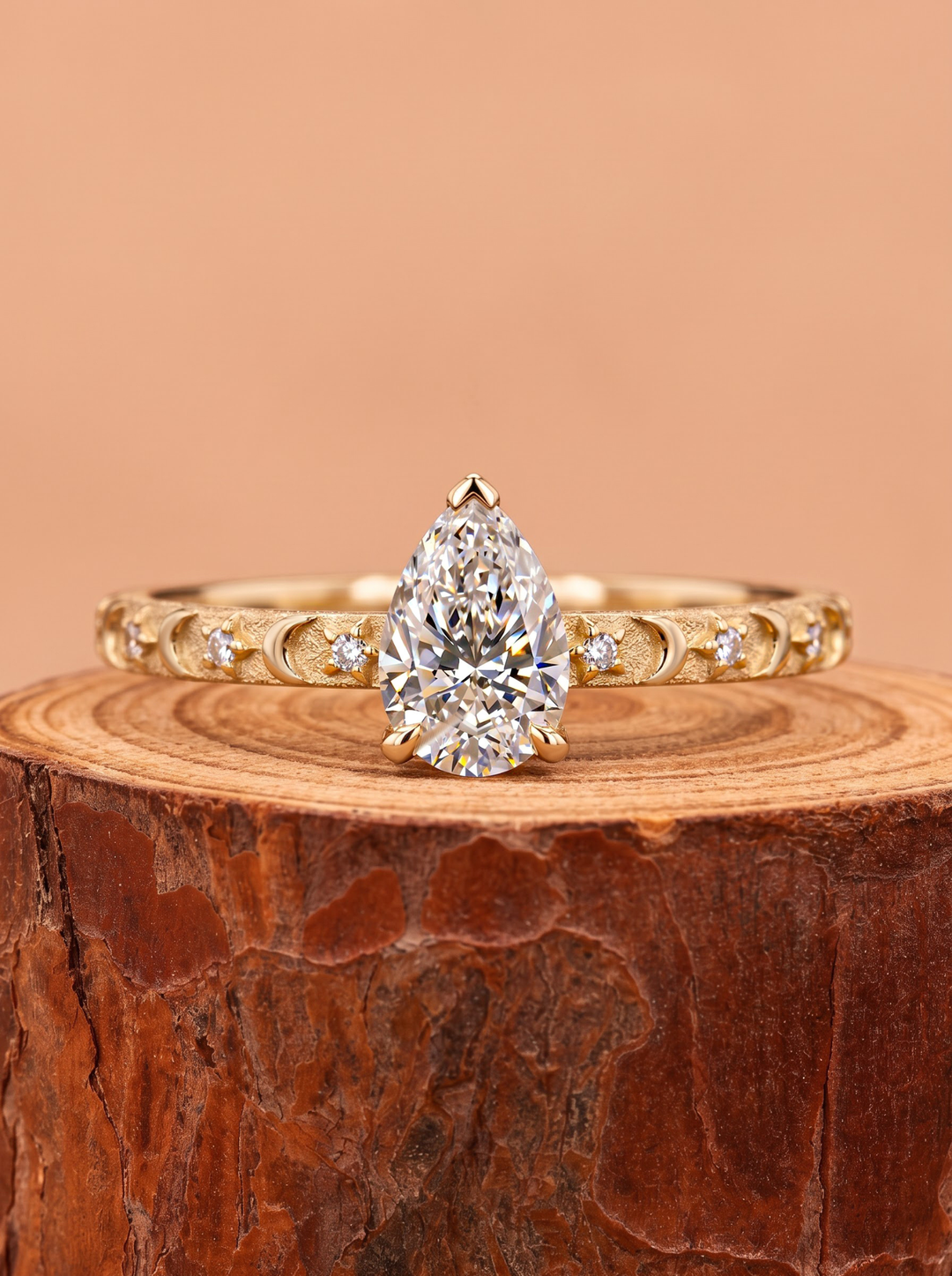 2.0CT Pear Lab Grown Diamond Celestial Moon Star Engagement Ring