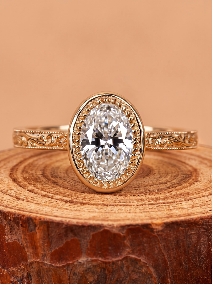 3.0CT Oval Cut Lab Grown Diamond Vintage Halo Milgrain Engagement Ring
