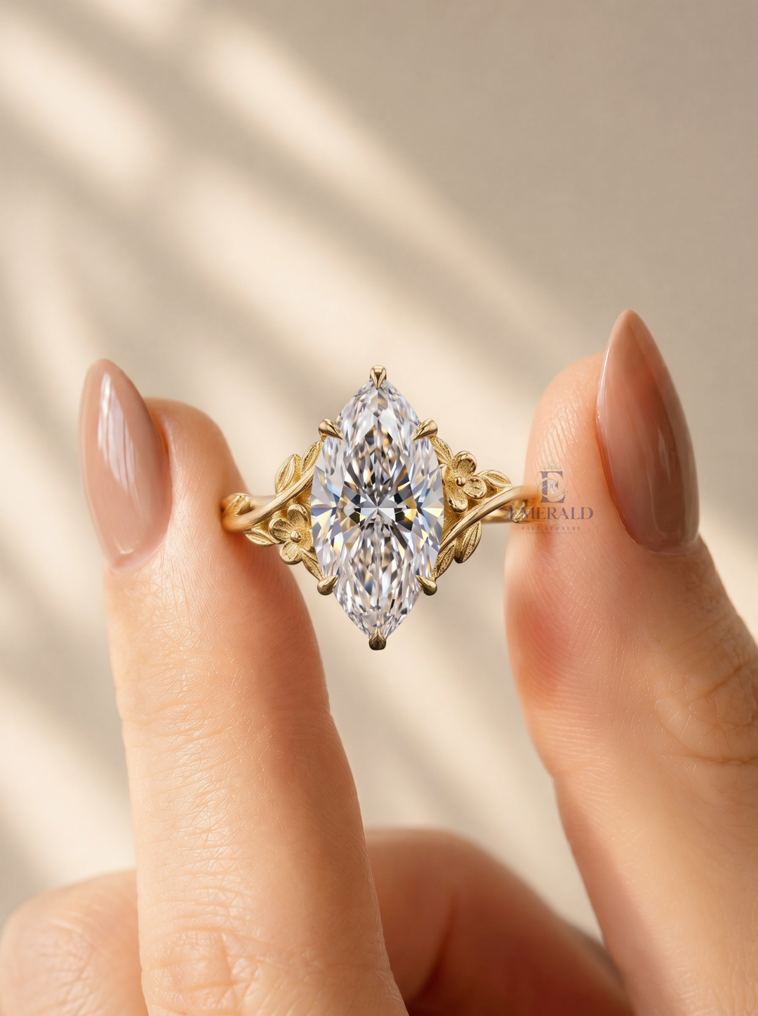 1.0CT to 3.0CT Marquise Lab Grown Diamond Vintage Floral Vine Engagement Ring