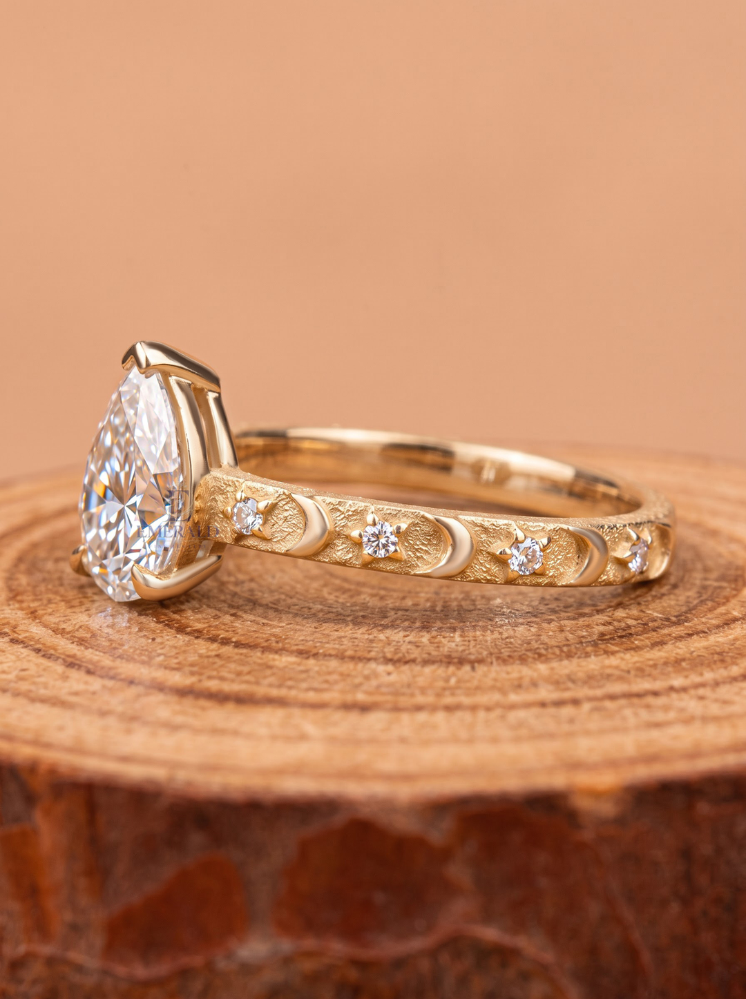 2.0CT Pear Lab Grown Diamond Celestial Moon Star Engagement Ring
