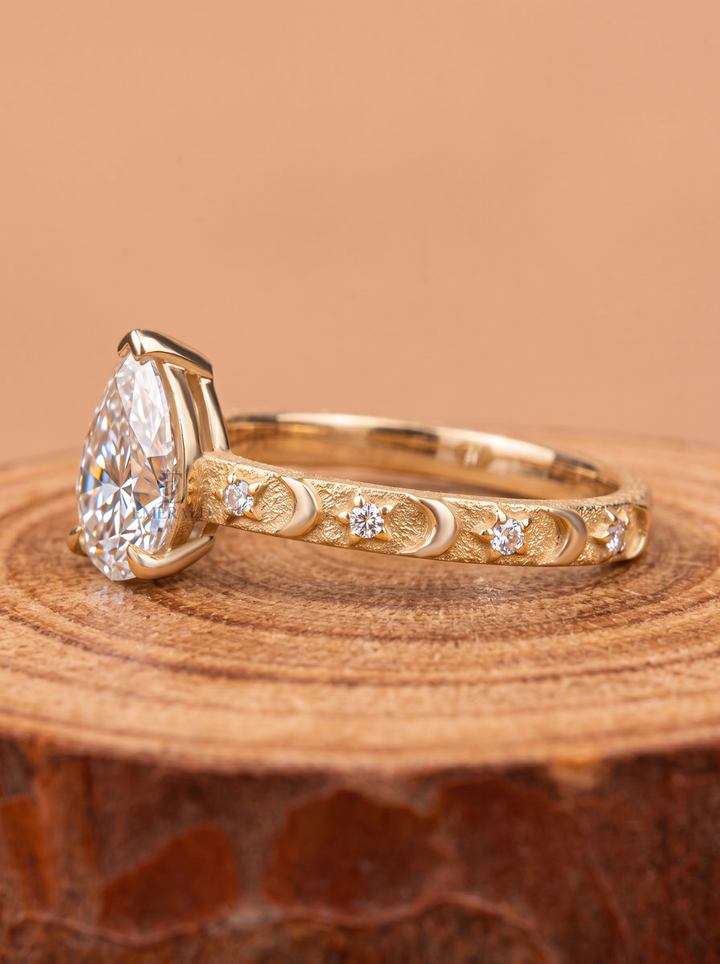 2.0CT Pear Lab Grown Diamond Celestial Moon Star Engagement Ring