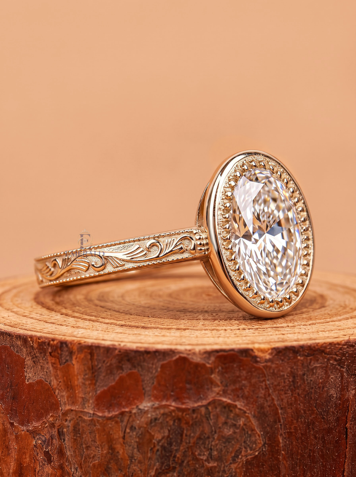 3.0CT Oval Cut Lab Grown Diamond Vintage Halo Milgrain Engagement Ring