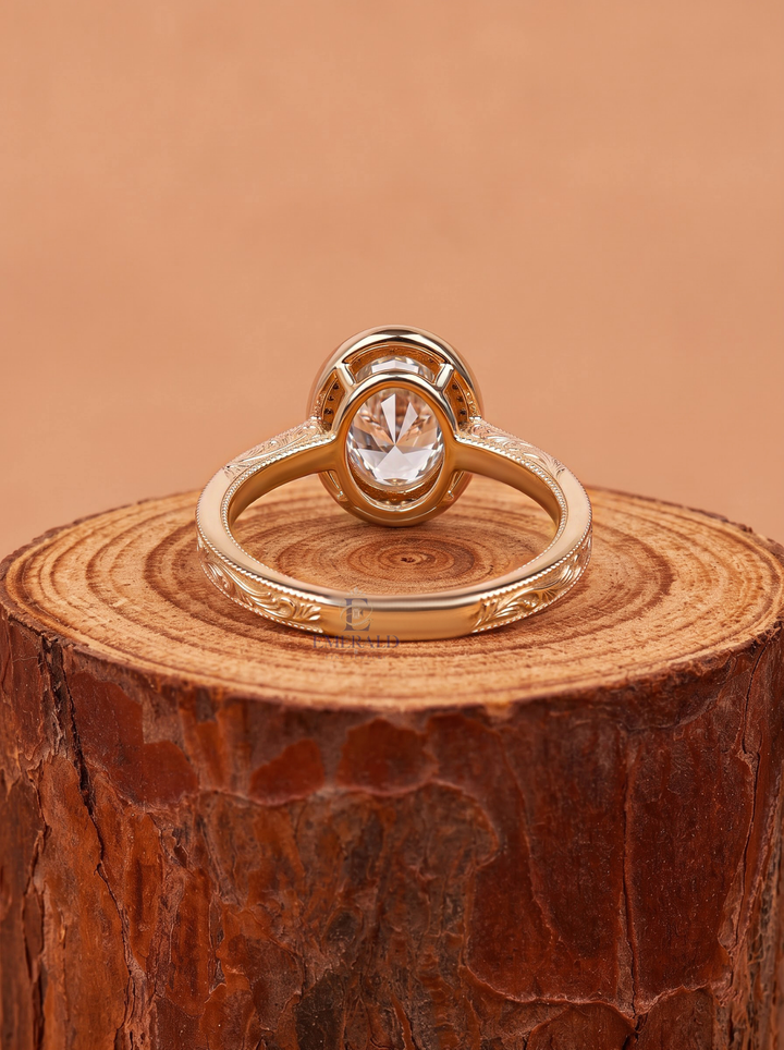 3.0CT Oval Cut Lab Grown Diamond Vintage Halo Milgrain Engagement Ring