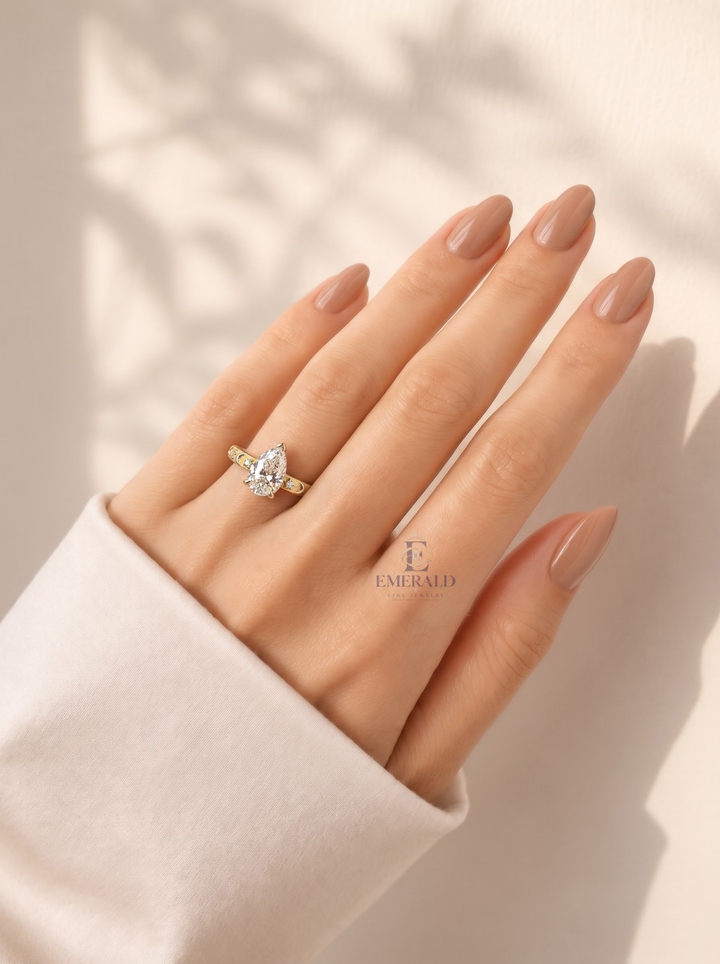 2.0CT Pear Lab Grown Diamond Celestial Moon Star Engagement Ring