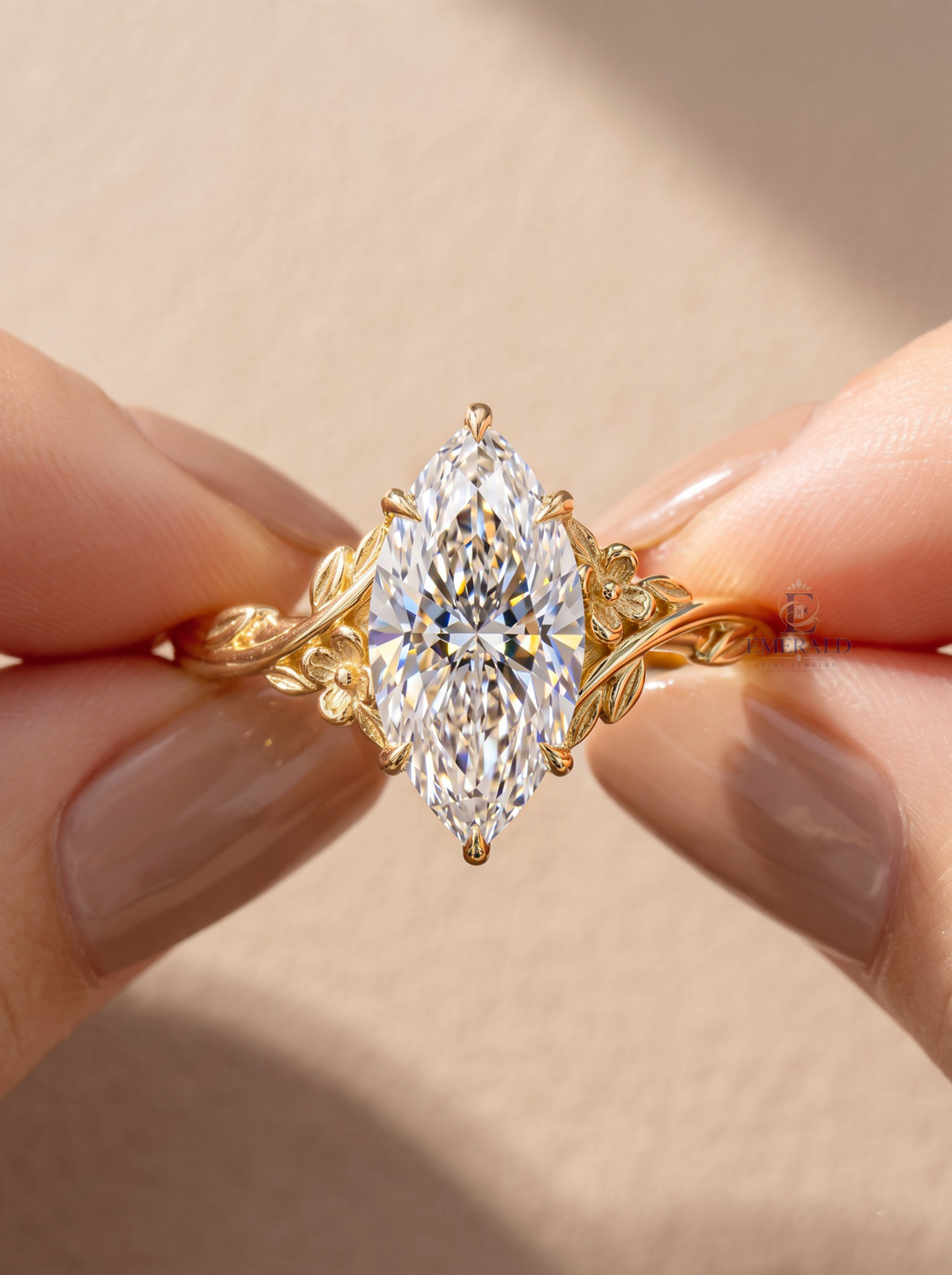 1.0CT to 3.0CT Marquise Lab Grown Diamond Vintage Floral Vine Engagement Ring