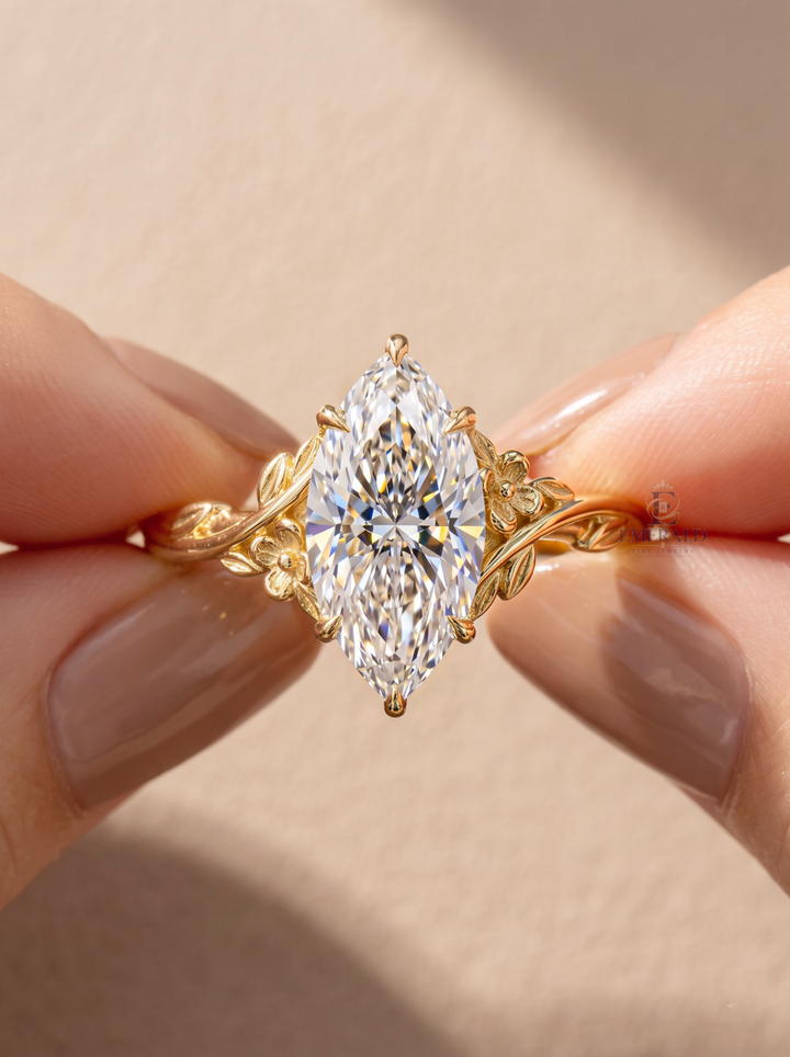 1.0CT to 3.0CT Marquise Lab Grown Diamond Vintage Floral Vine Engagement Ring